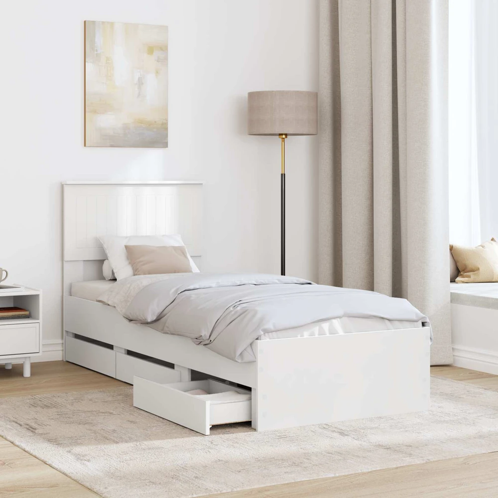 Lova Lovos rėmas su stalčių Balta 75 x 190 cm Inžinerinė mediena