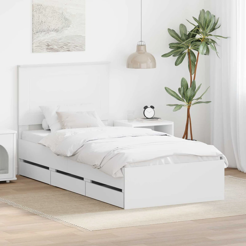 Lova Lovos rėmas su stalčių Balta 75 x 190 cm Inžinerinė mediena