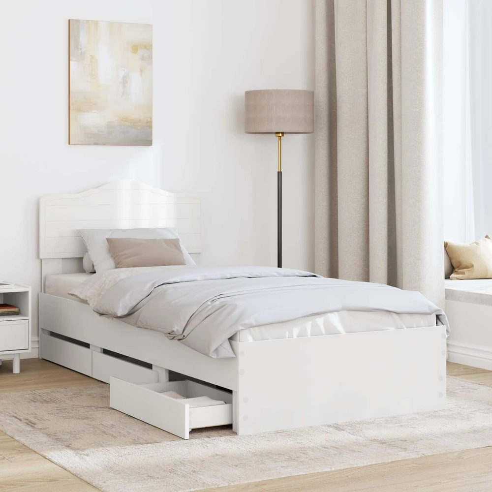 Lova Lovos rėmas su stalčių Balta 75 x 190 cm Inžinerinė mediena