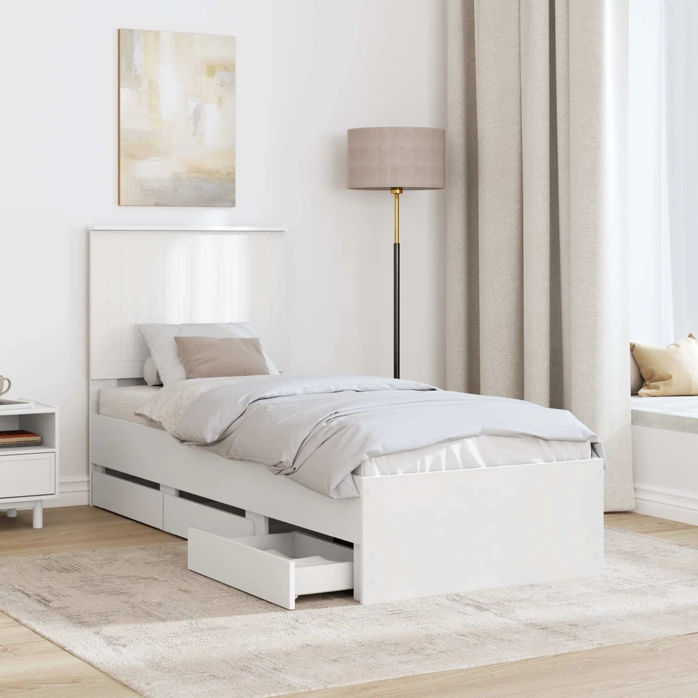 Lova Lovos rėmas su stalčių Balta 75 x 190 cm Inžinerinė mediena