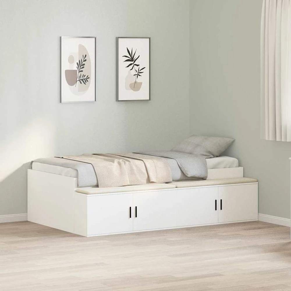 Lovos rėmas su stalčių Balta 90 x 190 cm Apdirbta mediena