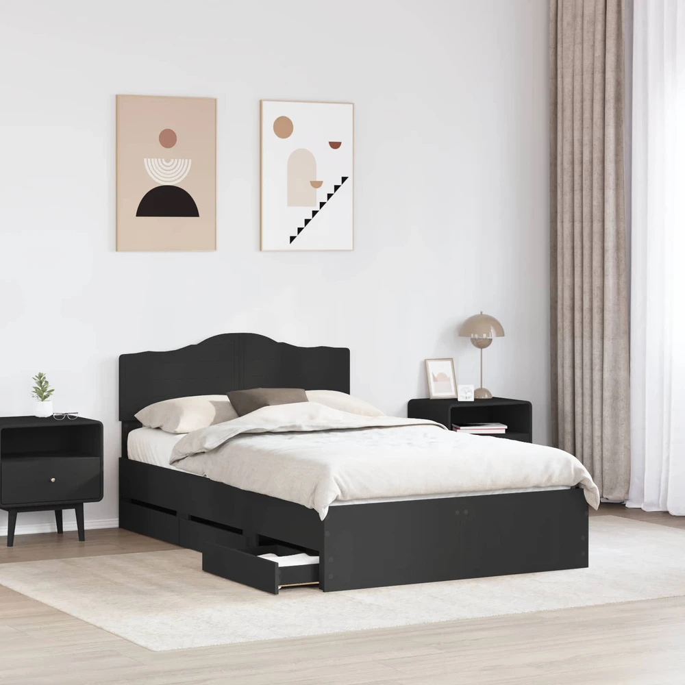 Lova Lovos rėmas su stalčių Juoda 120 x 190 cm Inžinerinė mediena