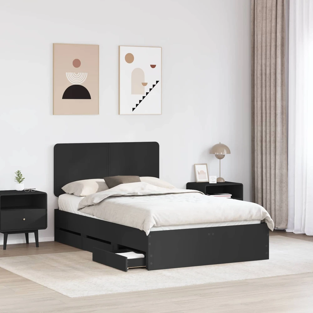 Lova Lovos rėmas su stalčių Juoda 120 x 190 cm Inžinerinė mediena
