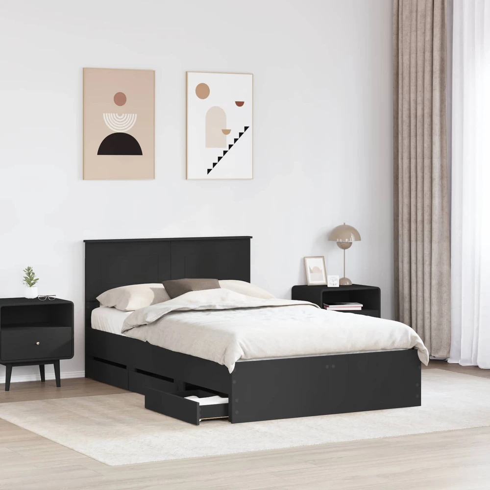 Lova Lovos rėmas su stalčių Juoda 120 x 190 cm Inžinerinė mediena