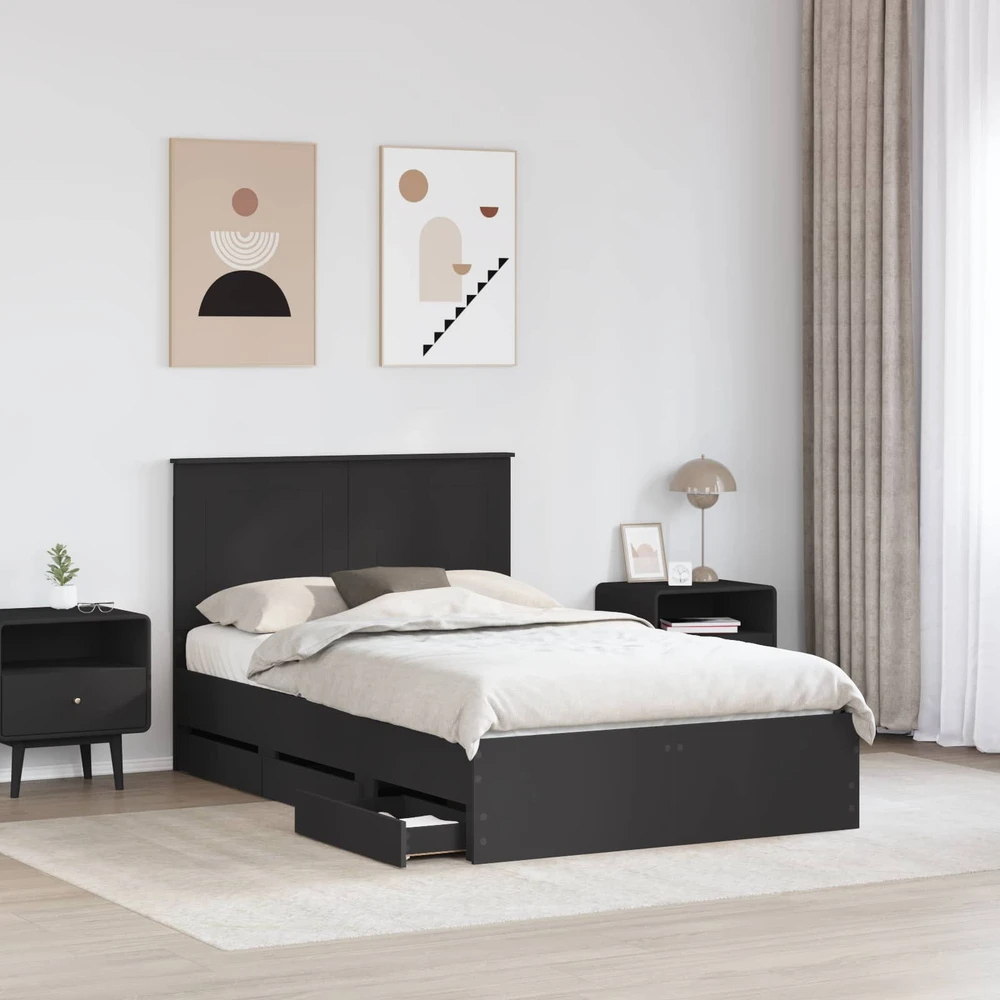 Lova Lovos rėmas su stalčių Juoda 120 x 190 cm Inžinerinė mediena