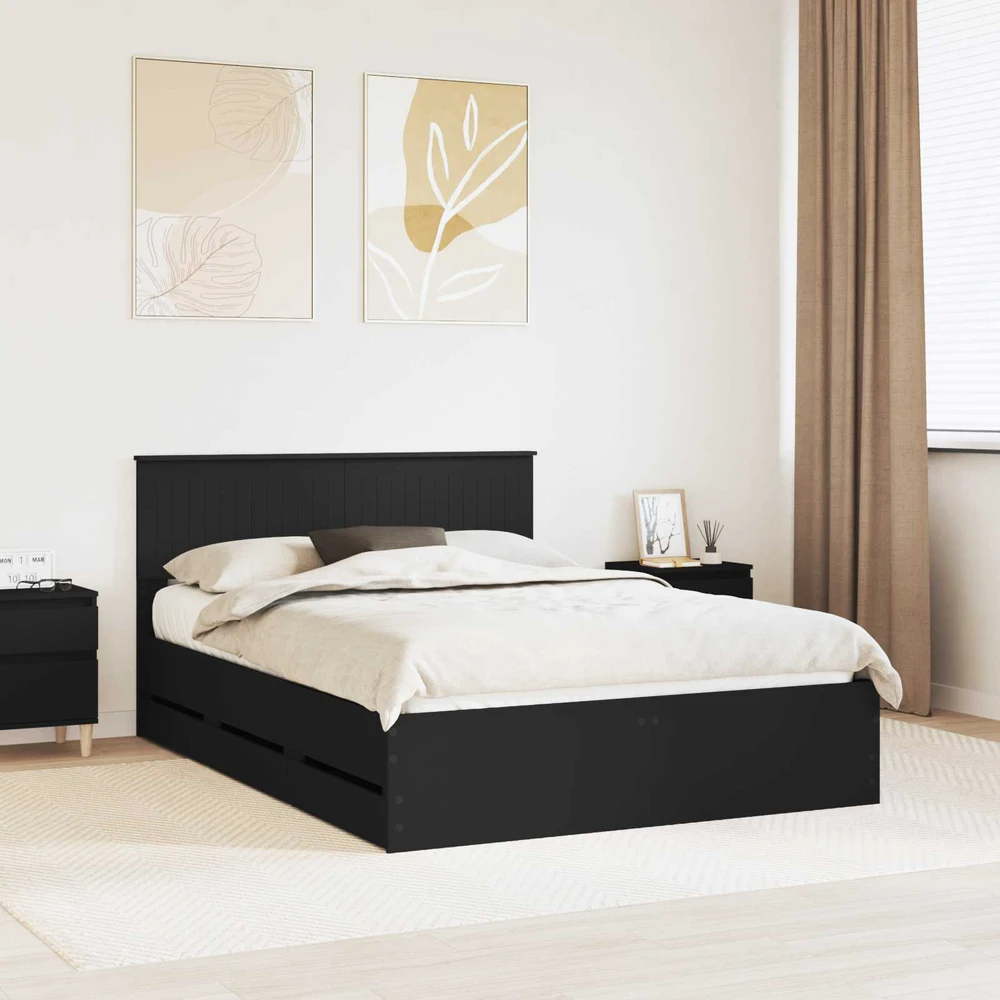 Lovos rėmas su stalčių Juoda 140 x 190 cm Inžinerinė mediena