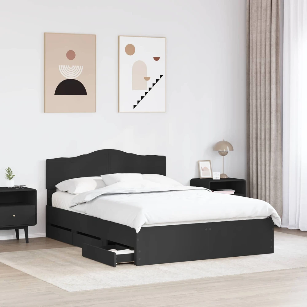 Lovos rėmas su stalčių Juoda 140 x 190 cm Inžinerinė mediena