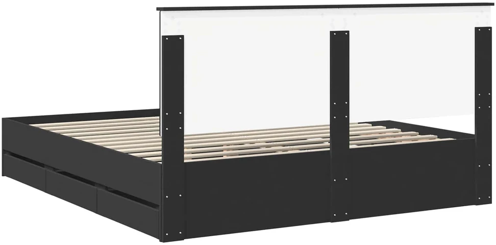 Lovos rėmas su stalčių Juoda 200 x 200 cm Inžinerinė mediena