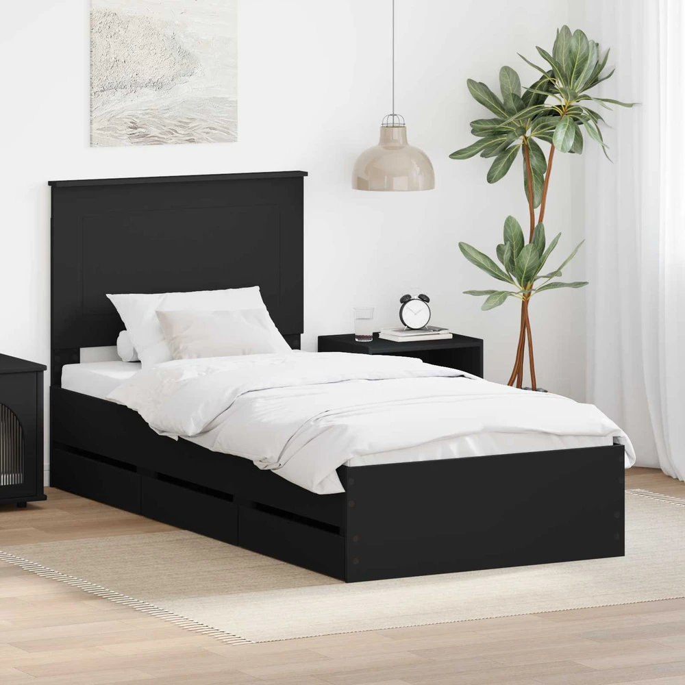 Lova Lovos rėmas su stalčių Juoda 75 x 190 cm Inžinerinė mediena