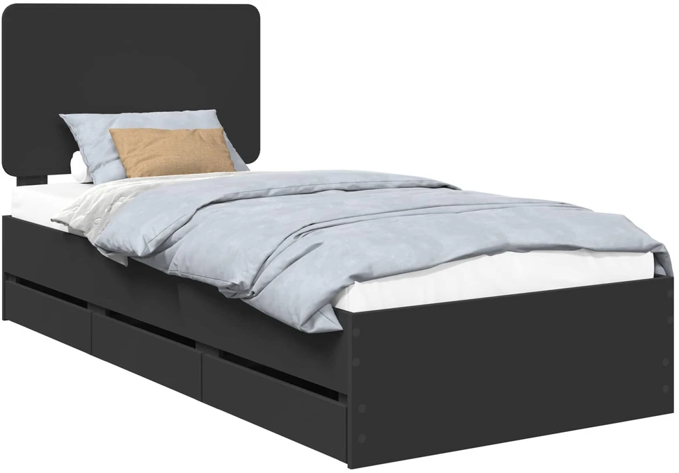 Lova Lovos rėmas su stalčių Juoda 75 x 190 cm Inžinerinė mediena