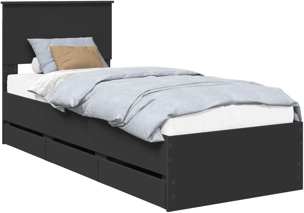 Lova Lovos rėmas su stalčių Juoda 75 x 190 cm Inžinerinė mediena
