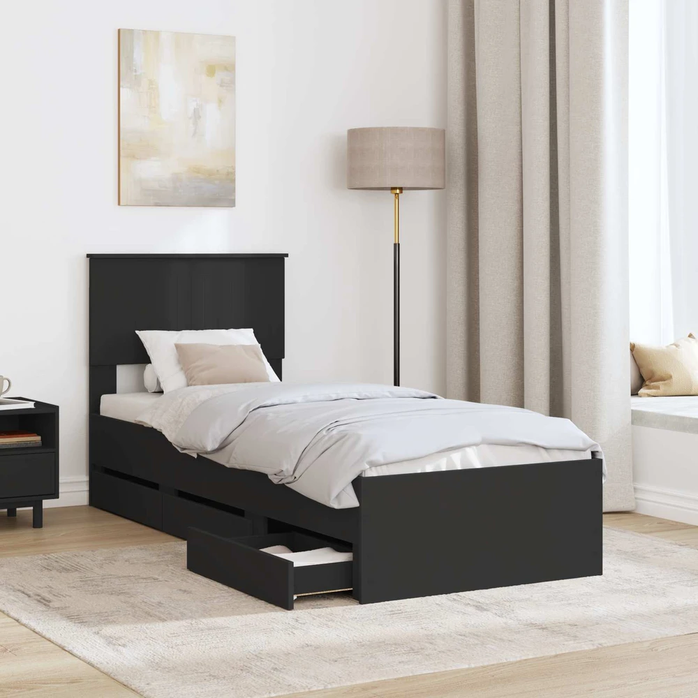Lova Lovos rėmas su stalčių Juoda 75 x 190 cm Inžinerinė mediena