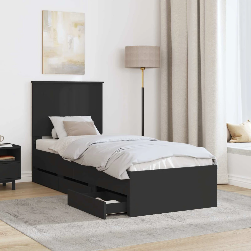 Lova Lovos rėmas su stalčių Juoda 75 x 190 cm Inžinerinė mediena