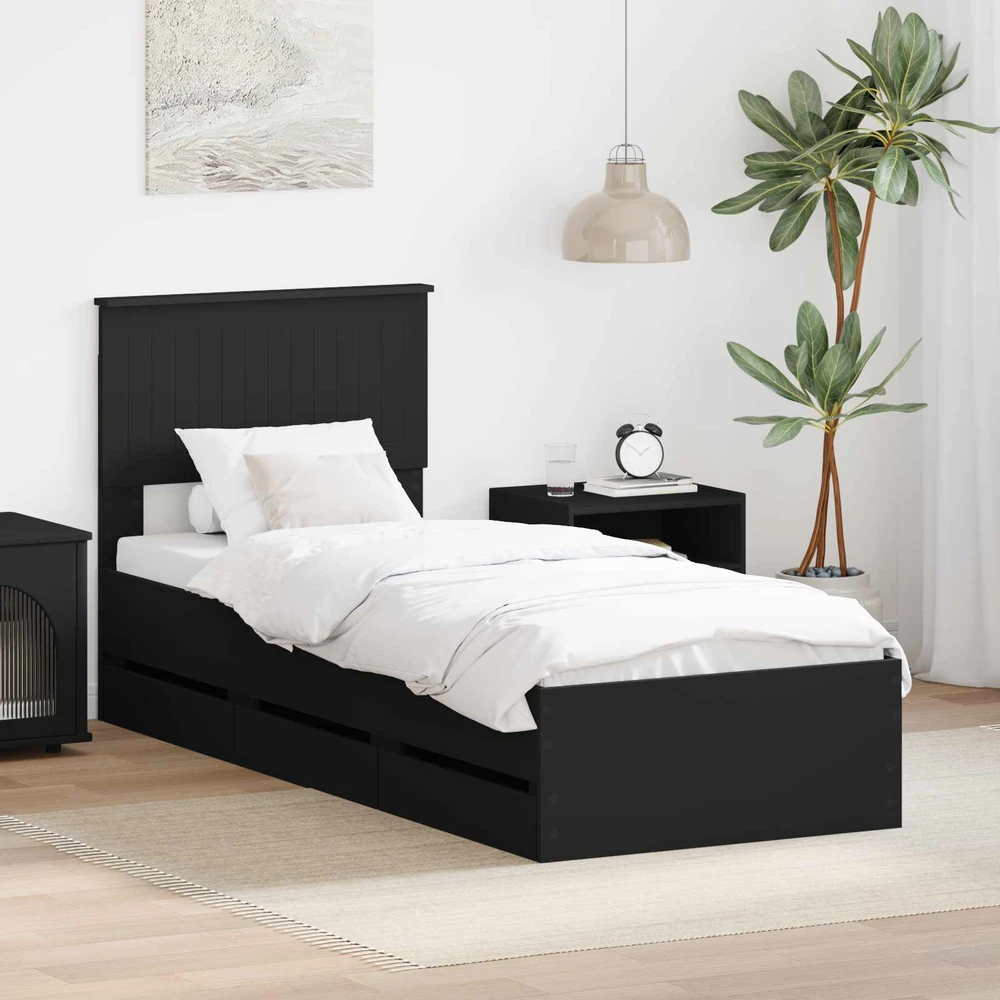 Lova Lovos rėmas su stalčių Juoda 75 x 190 cm Inžinerinė mediena