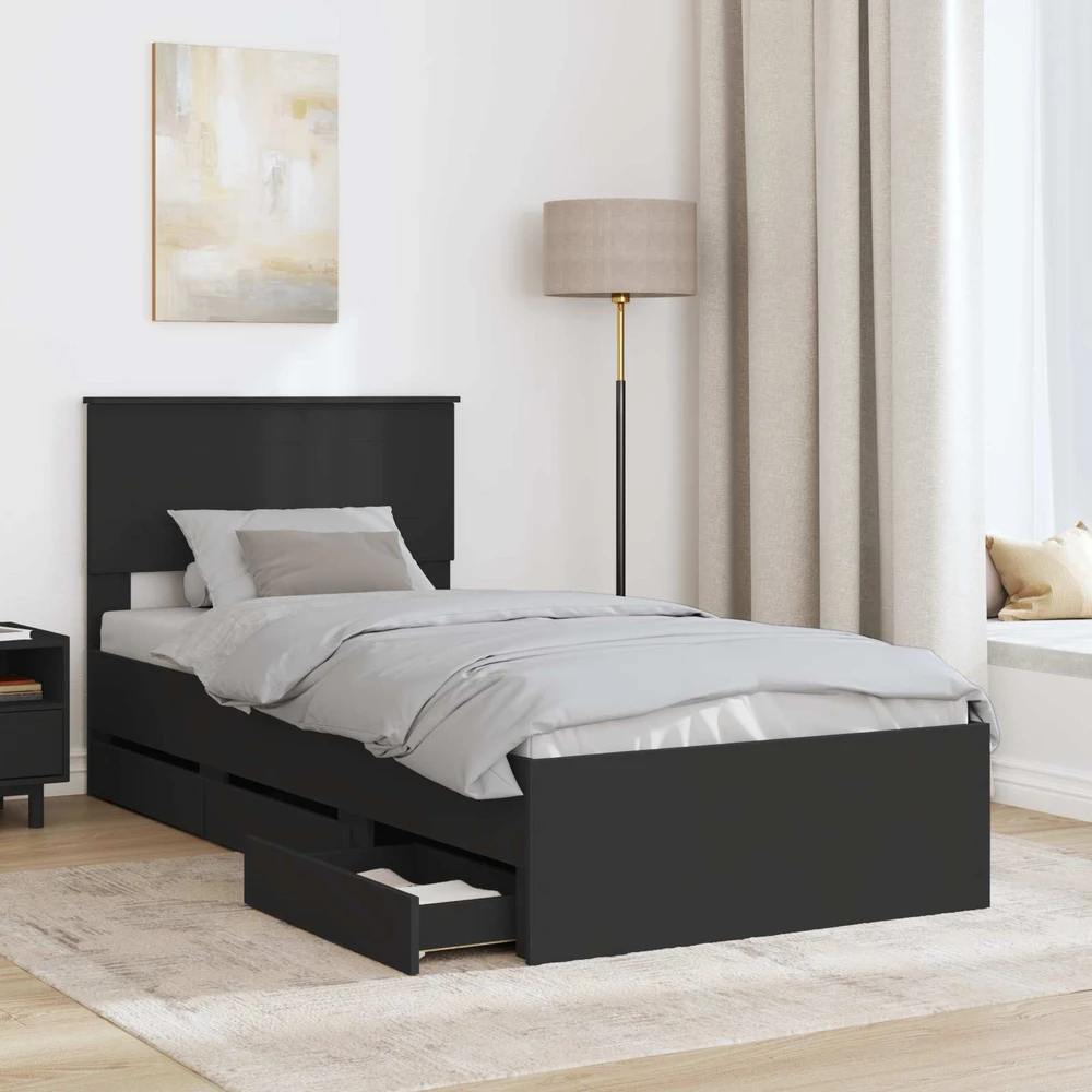 Lova Lovos rėmas su stalčių Juoda 90 x 190 cm Inžinerinė mediena