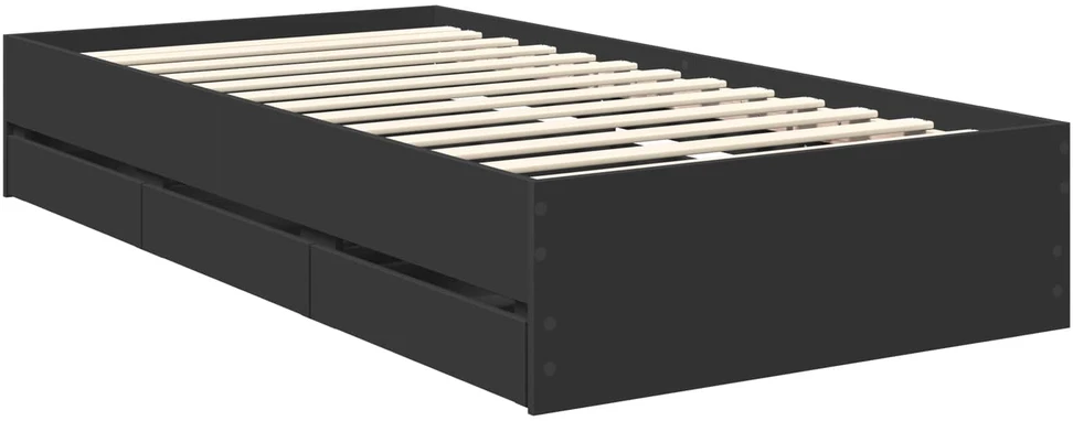Lova Lovos rėmas su stalčių Juoda 90 x 200 cm Inžinerinė mediena