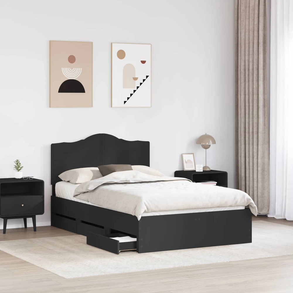 Lova Lovos rėmas su stalčių Juodas 120 x 190 cm Inžinerinė mediena