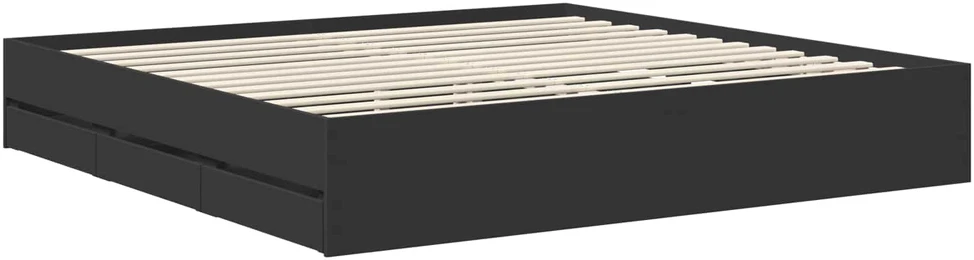 Lovos rėmas su stalčių Juodas 200 x 200 cm Inžinerinė mediena