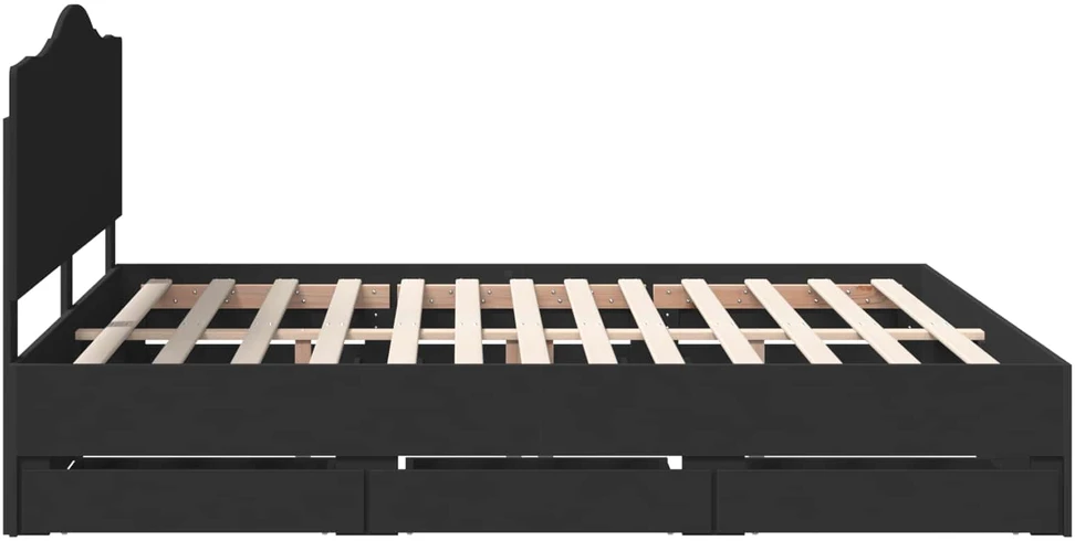 Lovos rėmas su stalčių Juodas 200 x 200 cm Inžinerinė mediena