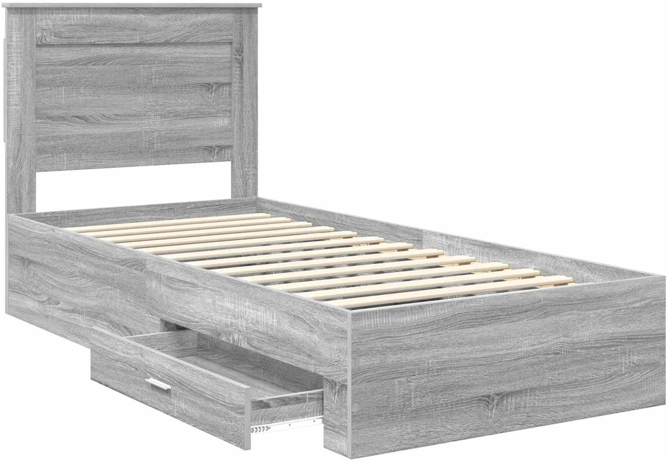 Lova Lovos rėmas su stalčių Pilko Sonamos ir sidabro 75 x 190 cm