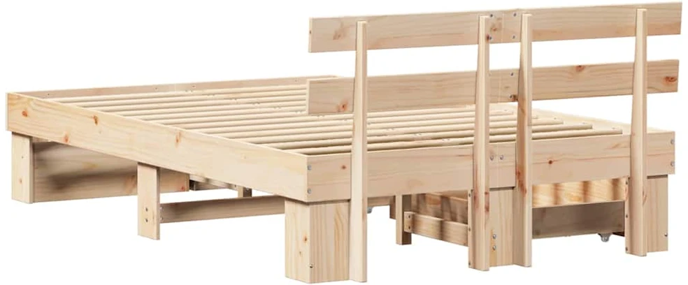 Lova Lovos rėmas su stalčių Ruda 135 x 190 cm Kietos pušies mediena