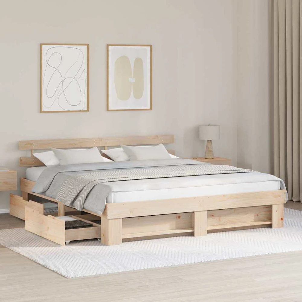 Lovos rėmas su stalčių Ruda 180 x 200 cm Kietos pušies mediena