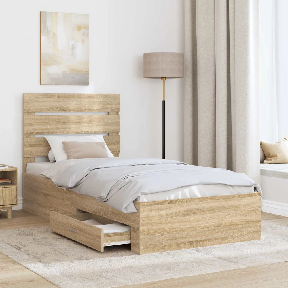 Lova Lovos rėmas su stalčių Sonamos ąžuolo ir sidabro 75 x 190 cm