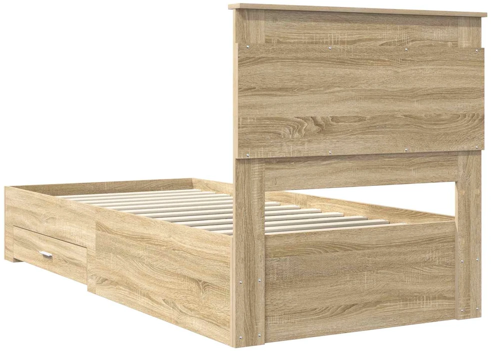 Lova Lovos rėmas su stalčių Sonamos ąžuolo ir sidabro 75 x 190 cm