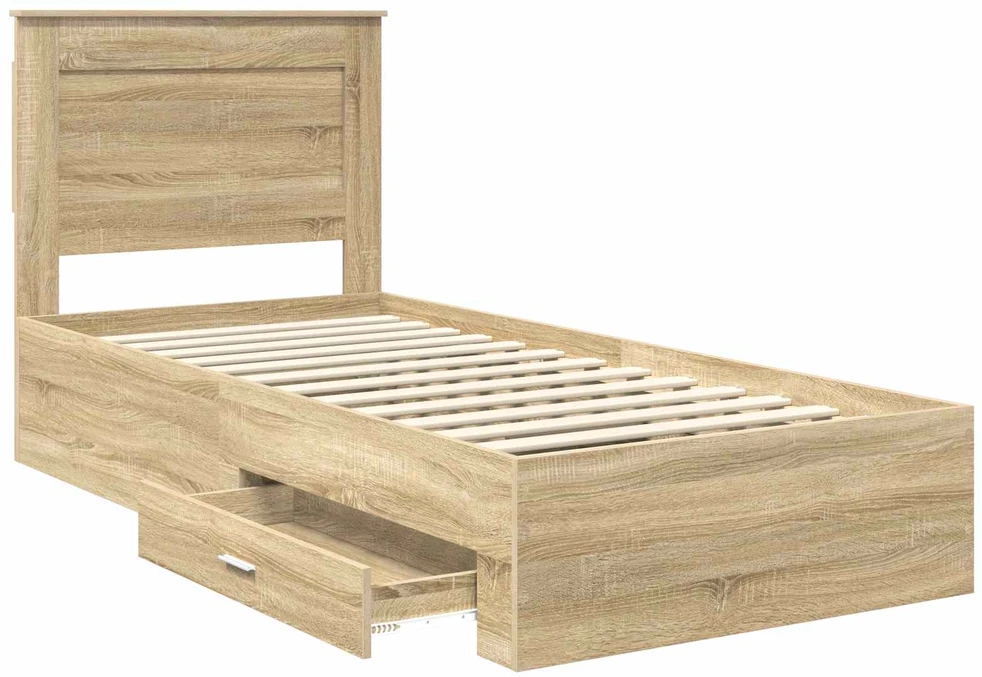 Lova Lovos rėmas su stalčių Sonamos ąžuolo ir sidabro 75 x 190 cm