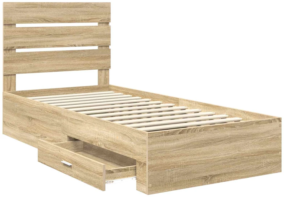 Lova Lovos rėmas su stalčių Sonamos ąžuolo ir sidabro 75 x 190 cm