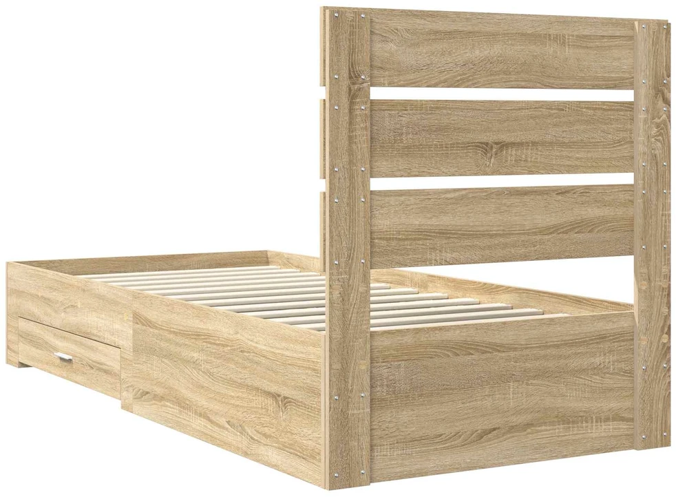 Lova Lovos rėmas su stalčių Sonamos ąžuolo ir sidabro 75 x 190 cm
