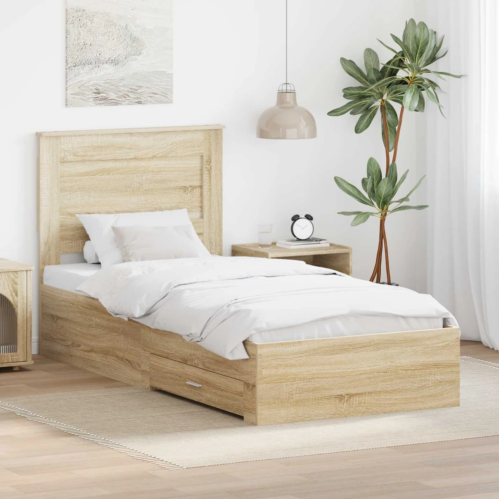 Lova Lovos rėmas su stalčių Sonamos ąžuolo ir sidabro 75 x 190 cm