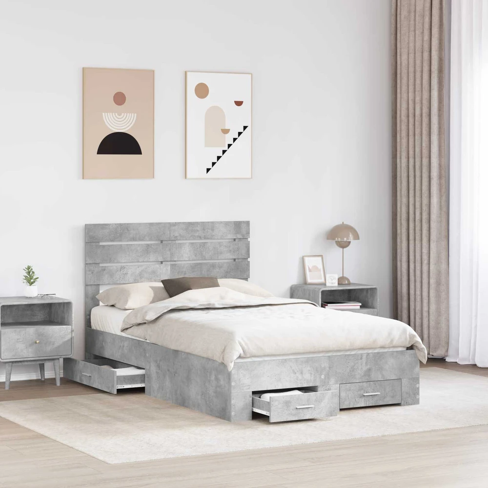 Lova Lovos rėmas Betono pilka 135 x 190 cm Apdirbta mediena