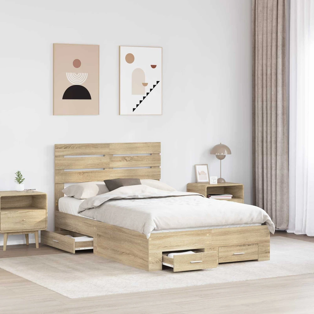 Lova Lovos rėmas Sonoma ąžuolas 135 x 190 cm Apdirbta mediena