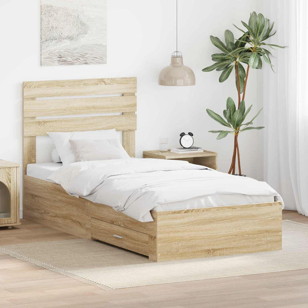 Lova Lovos rėmas Sonoma ąžuolas 90 x 200 cm Apdirbta mediena