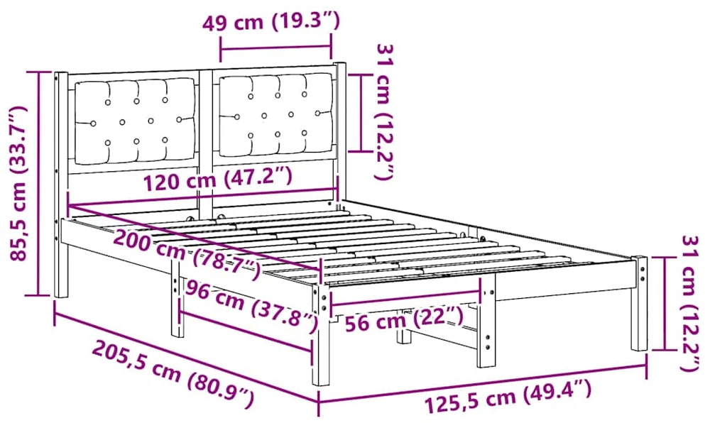 Lova Lovos rėmas Šviesiai pilka 120 x 200 cm Kietos pušies mediena