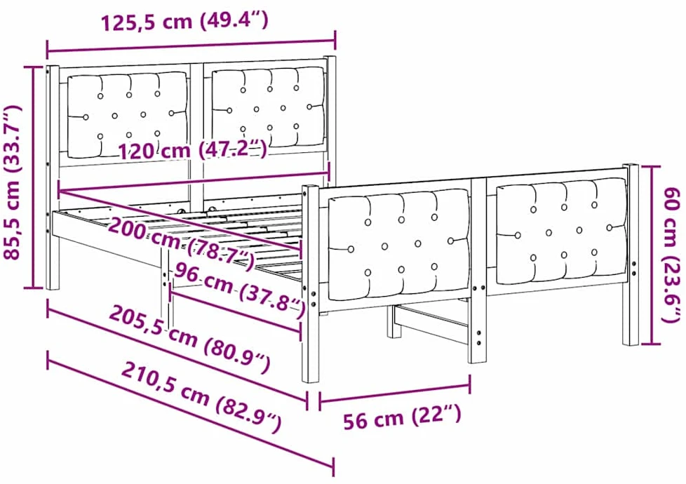 Lova Lovos rėmas Šviesiai pilka 120 x 200 cm Kietos pušies mediena