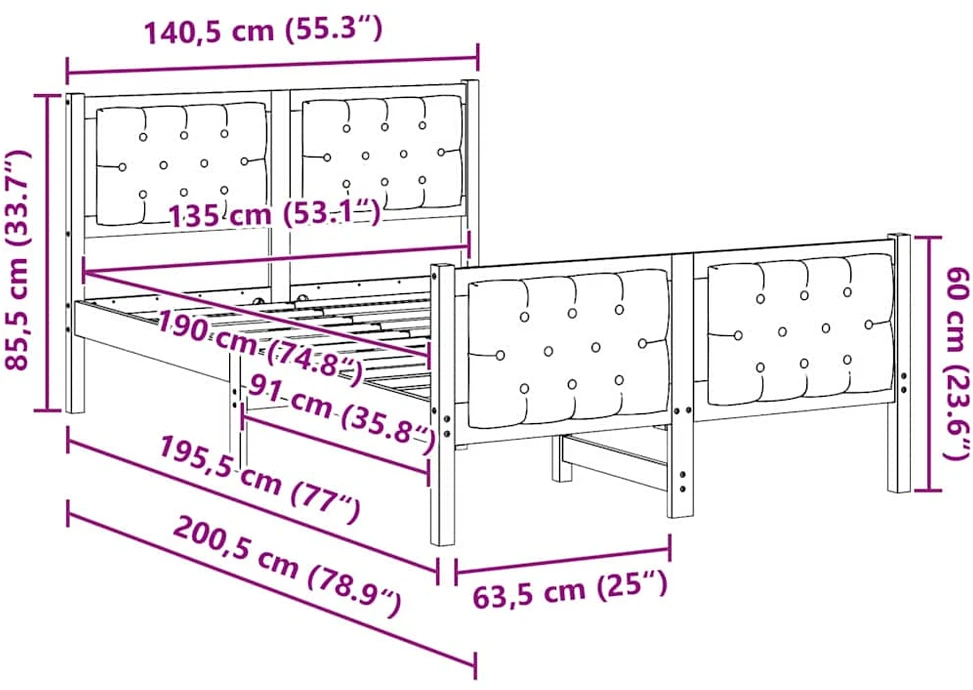 Lova Lovos rėmas Šviesiai pilka 135 x 190 cm Kietos pušies mediena