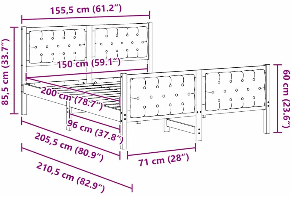 Lovos rėmas Šviesiai pilka 150 x 200 cm Kietos pušies mediena