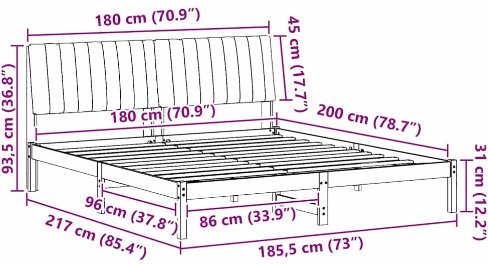 Lovos rėmas Šviesiai pilka 180 x 200 cm Kietos pušies mediena