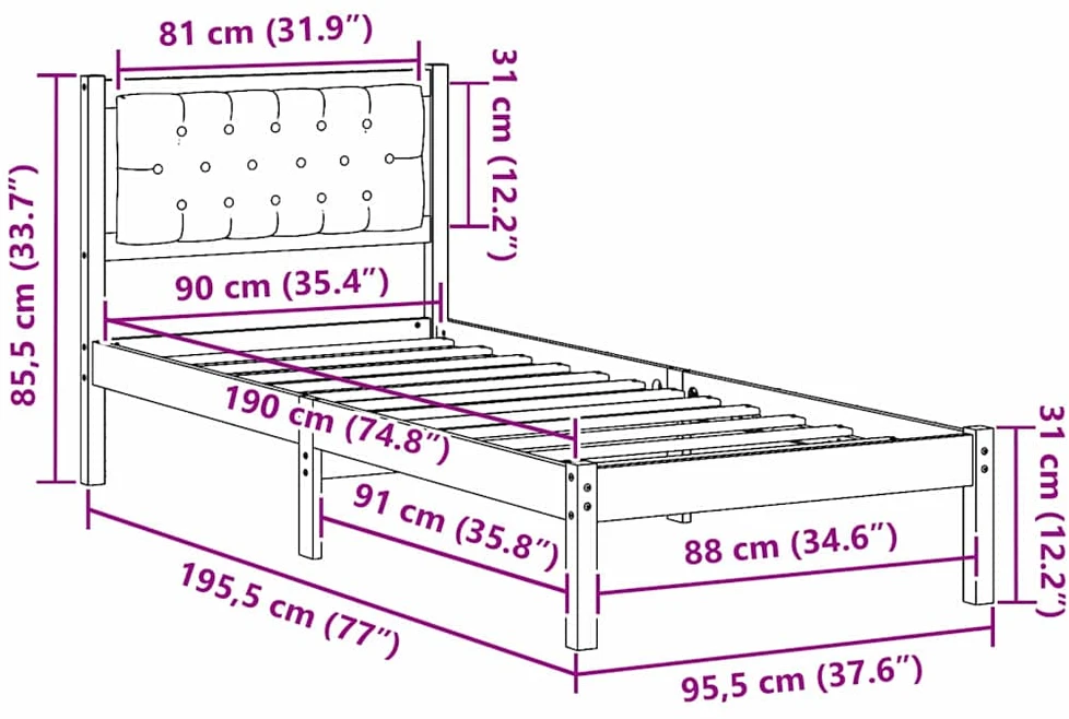 Lova Lovos rėmas Šviesiai pilka 90 x 190 cm Kietos pušies mediena