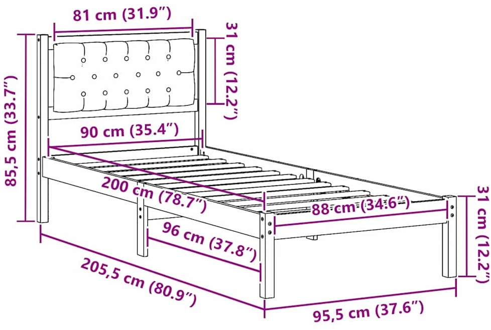 Lova Lovos rėmas Šviesiai pilka 90 x 200 cm Kietos pušies mediena