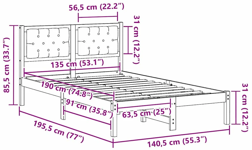 Lova Lovos rėmas Tamsiai pilka 135 x 190 cm Kietos pušies mediena