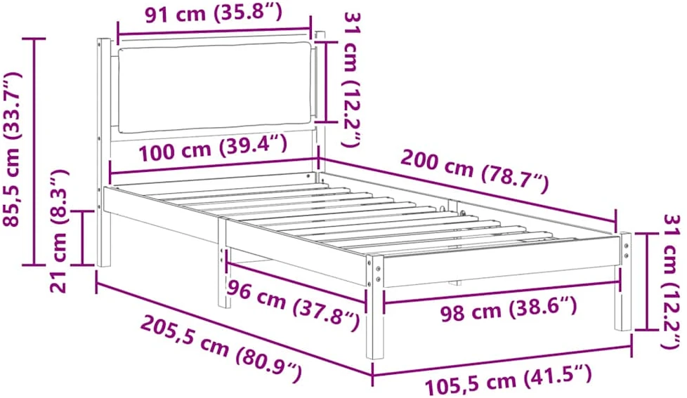 Lova Lovos rėmas Tortora 100 x 200 cm Kietos pušies mediena