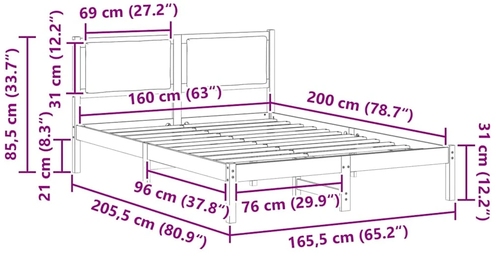 Lovos rėmas Tortora 160 x 200 cm Kietos pušies mediena