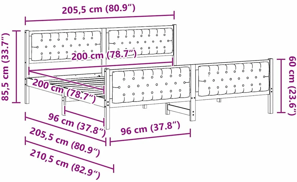 Lovos rėmas Taupe 200 x 200 cm Kietos pušies mediena