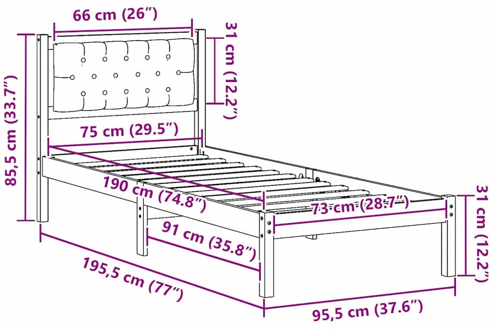 Lova Lovos rėmas Taupe 75 x 190 cm Kietos pušies mediena