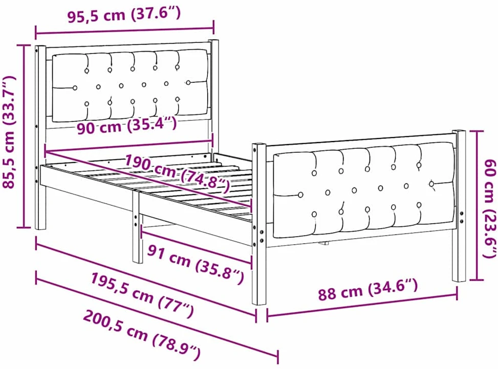 Lova Lovos rėmas Taupe 90 x 190 cm Kietos pušies mediena