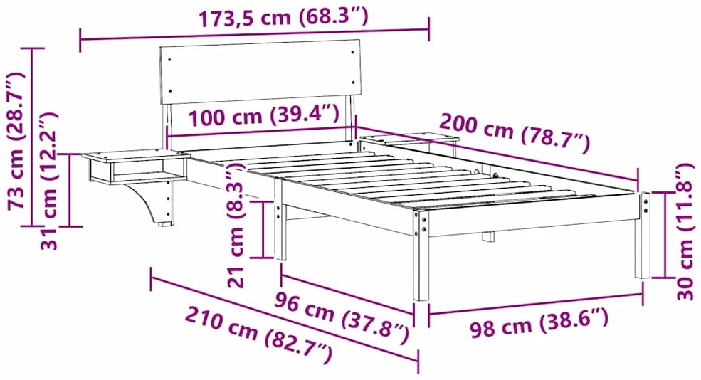 Lova Lovos rėmas Vaško ruda 100 x 200 cm Kietos pušies mediena