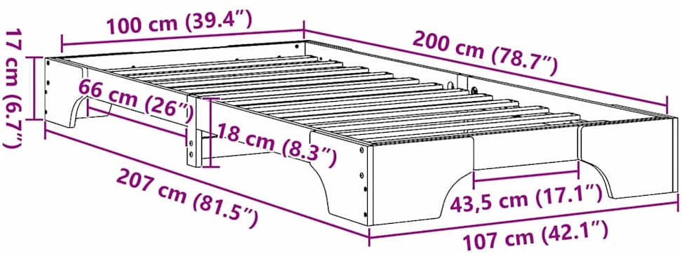 Lova Lovos rėmas Vaško ruda 100 x 200 cm Kietos pušies mediena